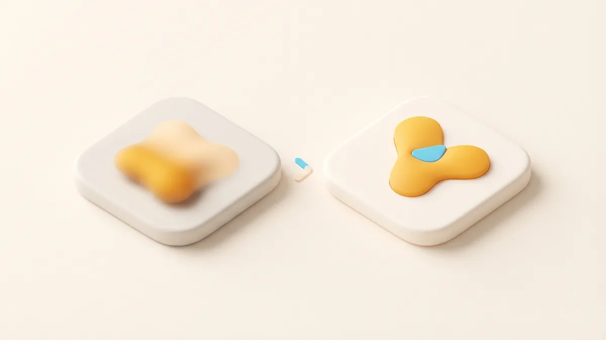 Two rounded cards and a small arrow representing the process of refining a social bio
