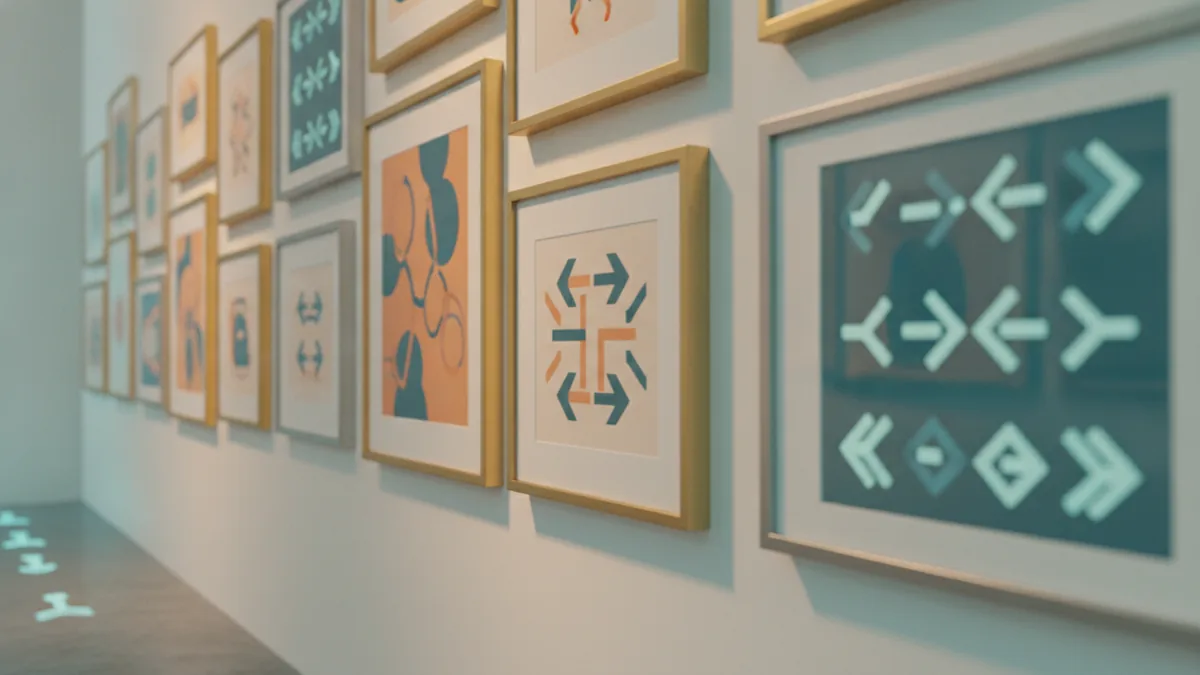 Gallery wall showing framed artwork to build artist credibility