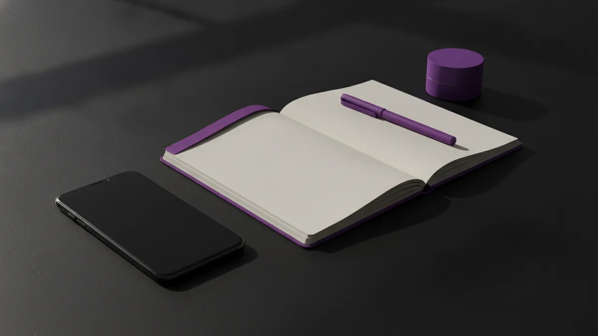 Write and refine your Instagram bio Phone, notebook, and timer arranged for a focused step-by-step bio writing session