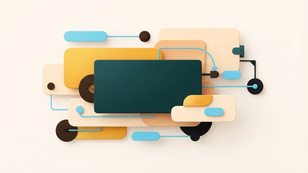 Layered rounded cards and chips representing clear profile information