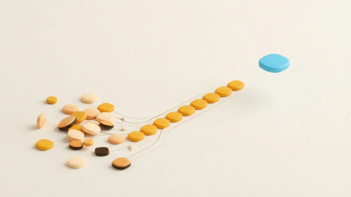 Keep the message focused Scattered shapes gathered into one clear path to represent a focused profile bio