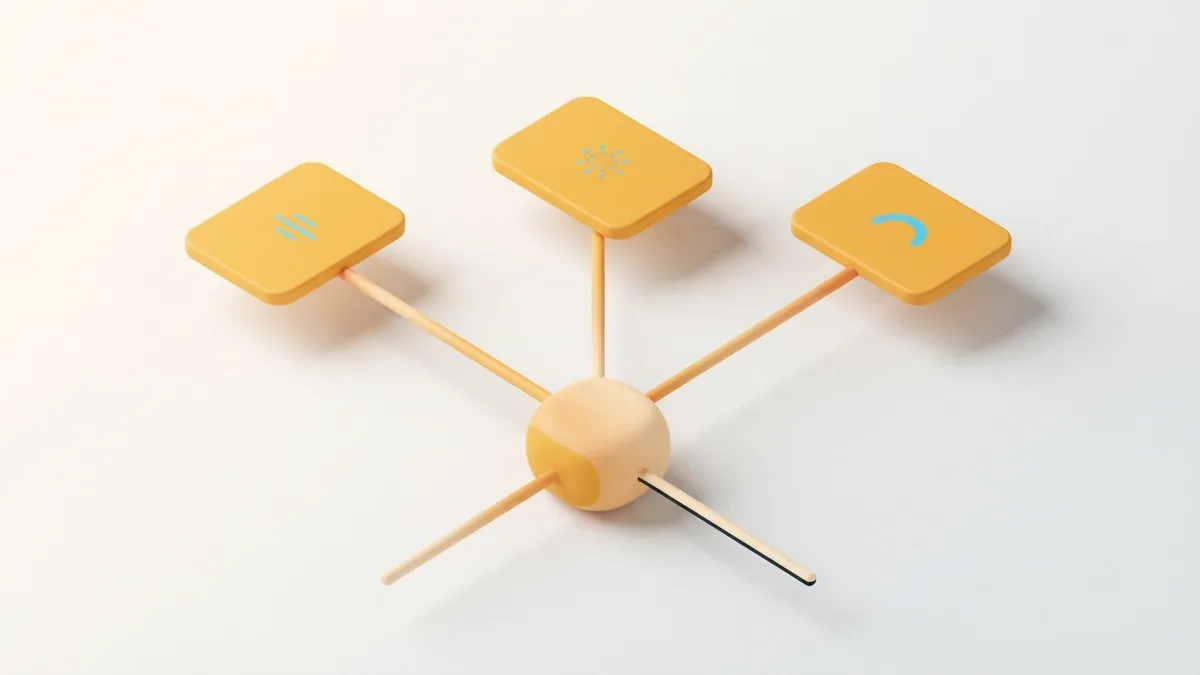 One profile link branching toward several destination cards for a multi-link page