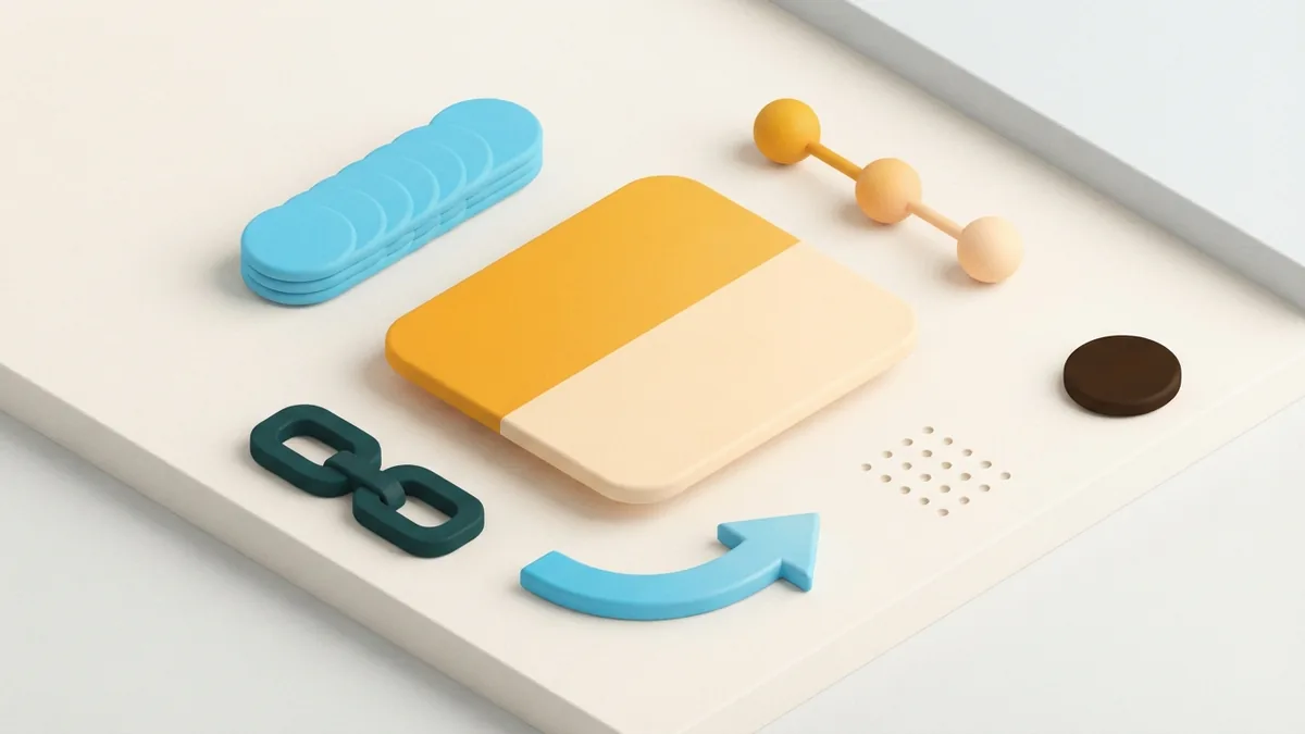 Abstract rounded cards and chips arranged around one clear focal profile card