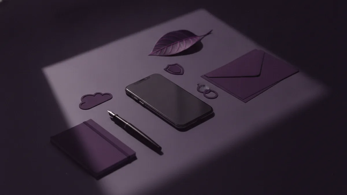 Aesthetic desk setup with symbols and a phone ready for a bio draft.
