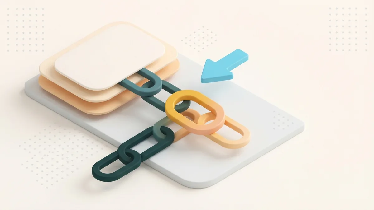 Isometric rounded cards and chain shapes showing a clear path toward an Instagram profile link