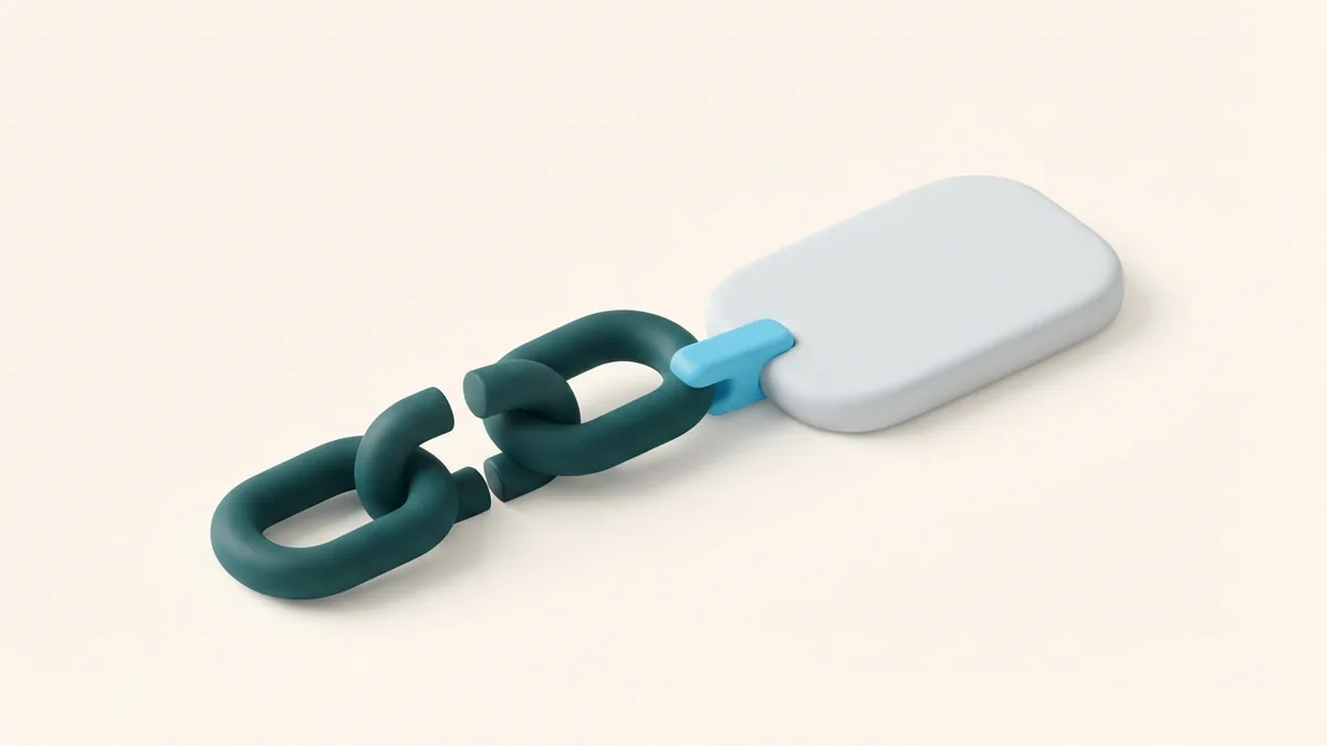 Separated clay chain and rounded card representing a broken Instagram bio link