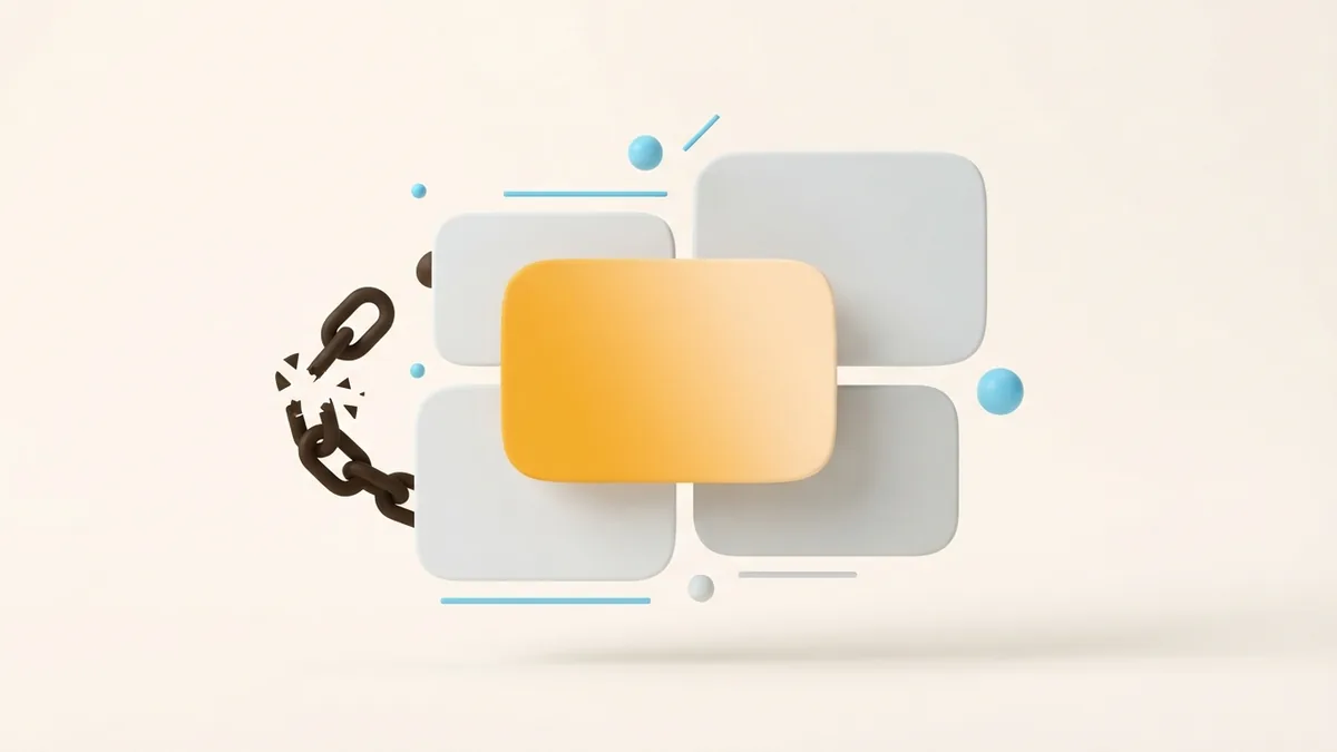 Separated rounded cards and broken chain showing a social link removal choice