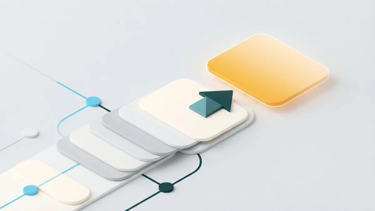 Abstract geometric path leading to a highlighted profile card for bio editing