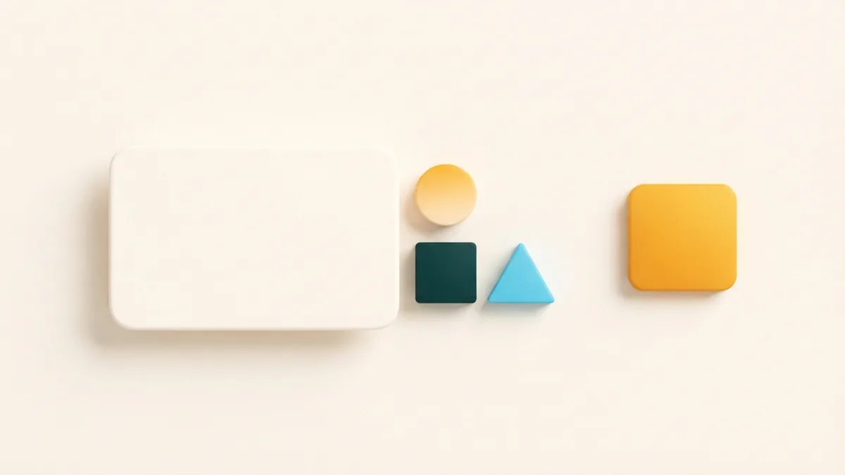 A focused clay card beside a few simple shapes representing clear, concise bio writing