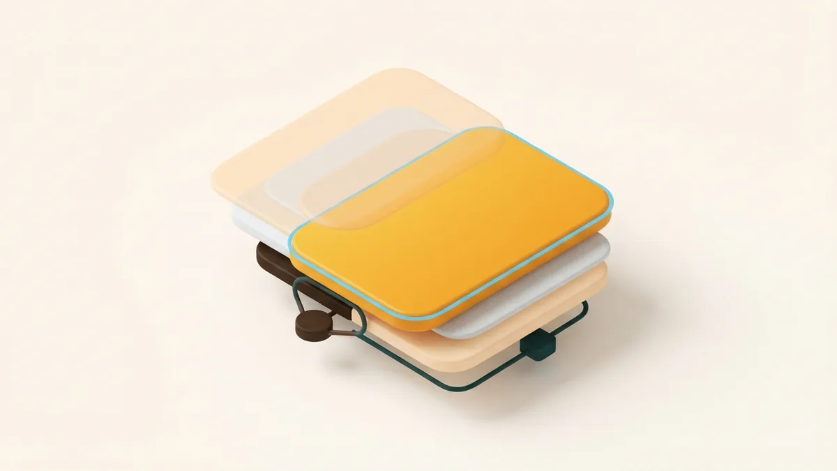 Layered rounded shapes resolve into one simple card to suggest editing a TikTok bio for clarity