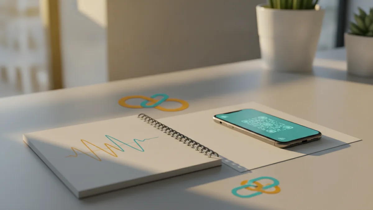Plan your bio quickly Notebook and phone illustrating how to plan a short Instagram bio.