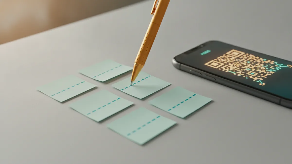 Draft with a simple structure Sticky notes and pen showing structured drafting for an Instagram bio.