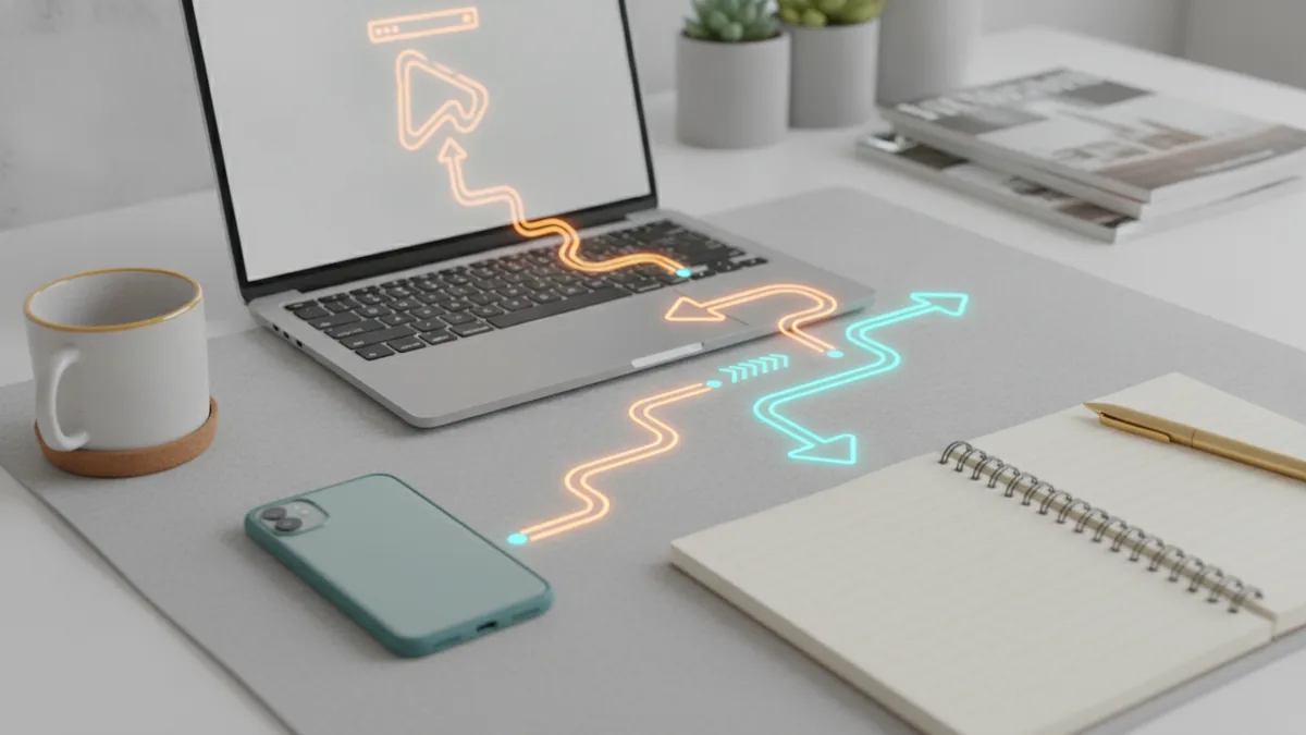 Traffic and engagement impact Workspace concept showing traffic moving from social profiles to a landing page