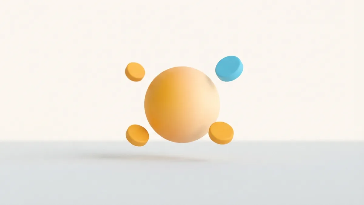 Four simple profile details arranged around a warm focal point for an easy-to-scan bio