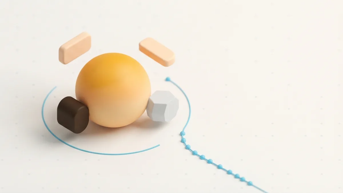 Make your profile specific Unique geometric forms gathered around a focused central shape on a warm neutral ground