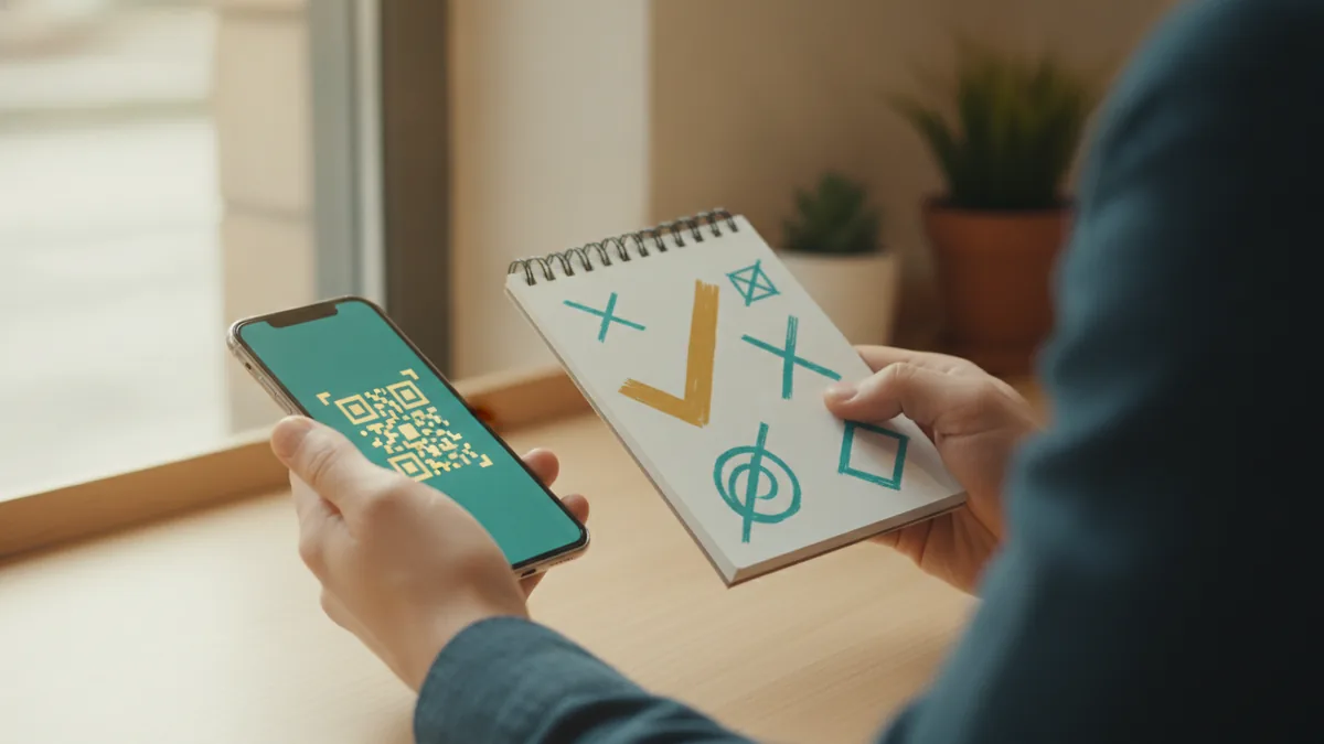 Align quote with your vibe Focused review process of a short bio line on phone and notebook