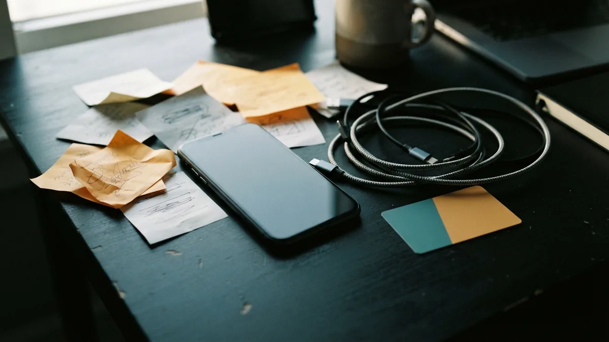 Avoid common Instagram bio mistakes Cluttered desk with smartphone shows common Instagram profile planning mistakes