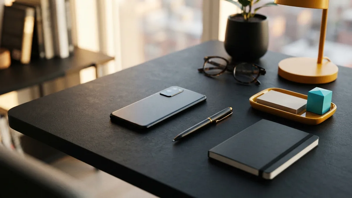 Plan the key bio elements Creative desk setup for planning the key parts of an Instagram bio