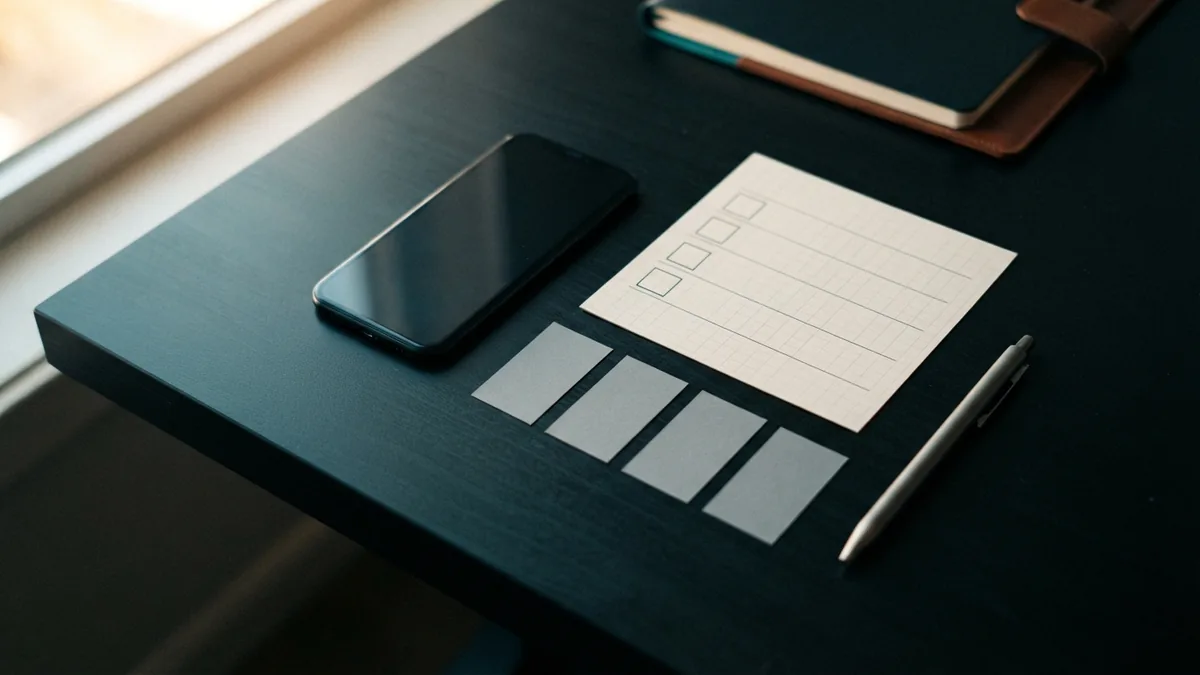 Workspace with notes and checklist for refining an Instagram profile bio