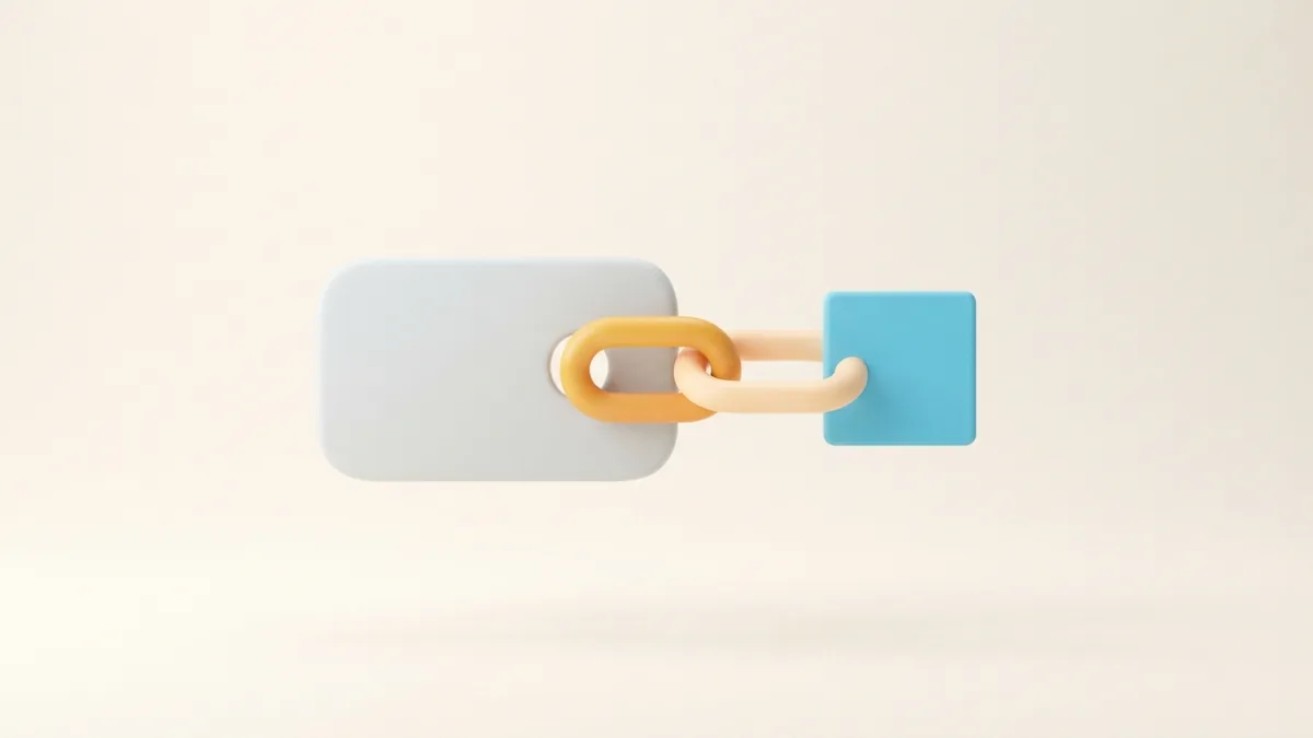 Add a link to the profile Abstract chain link joining a profile card to a destination tile