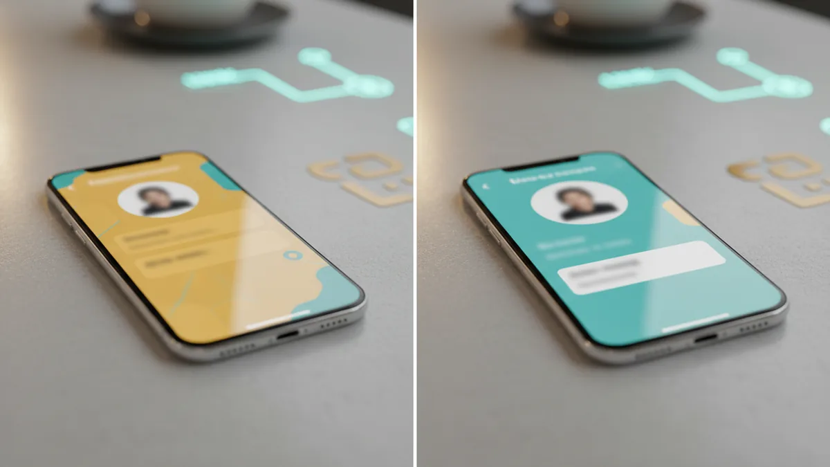 Two phone screens showing that bios live near the top of profiles
