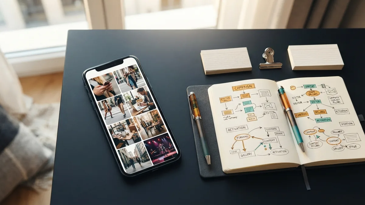 Planning better link engagement Clean smartphone display beside campaign notes for planning a focused profile destination