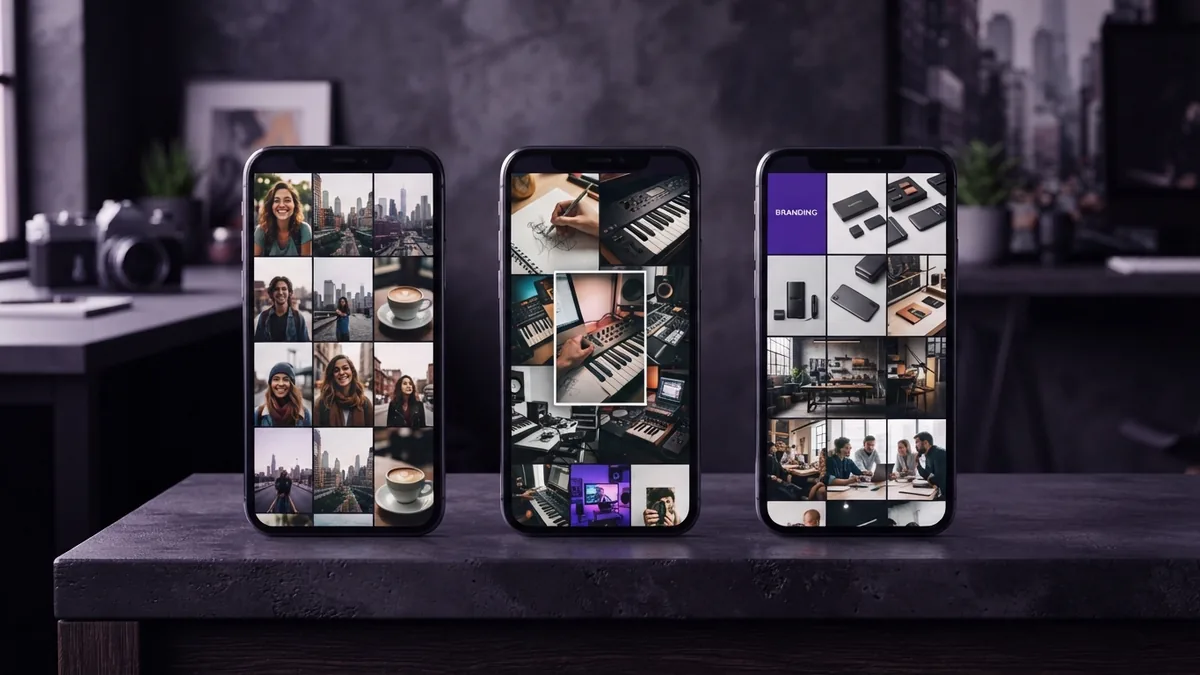 Three phone screens showing personal, creator, and business profile link layouts
