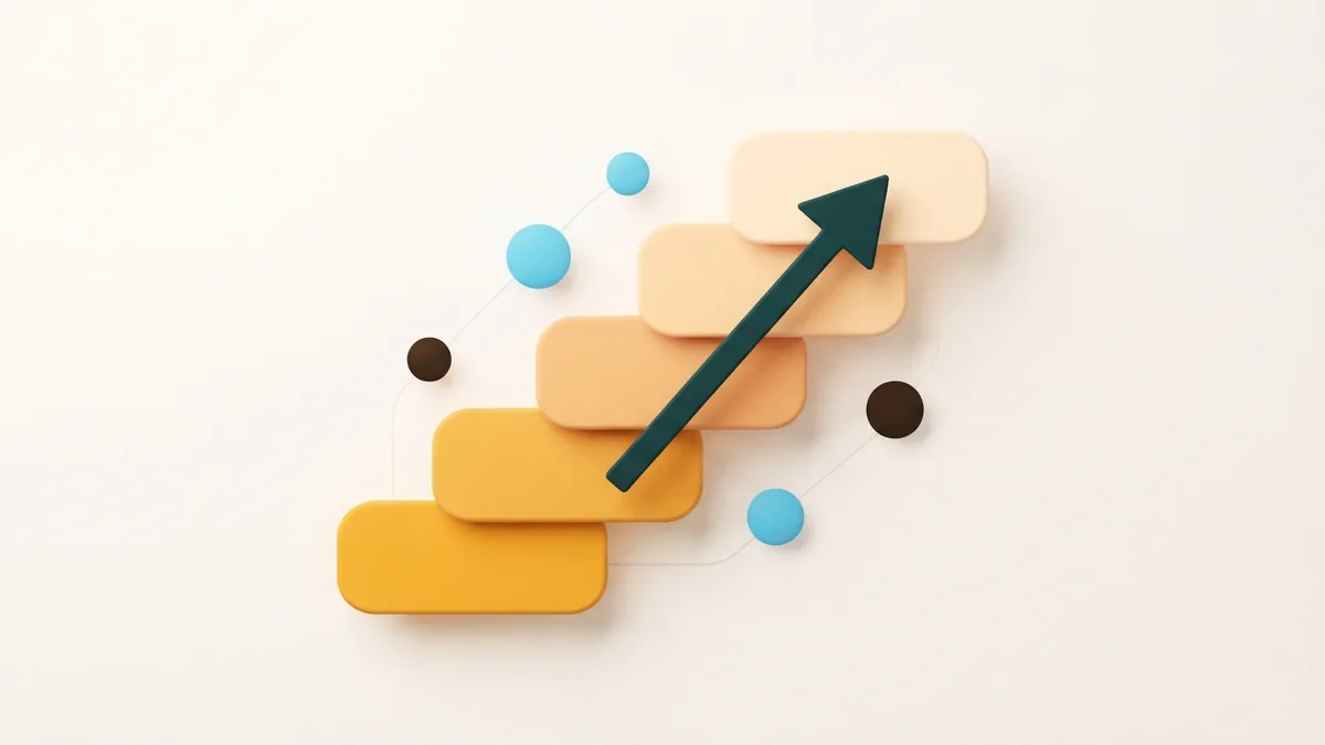 Layered rounded shapes and an arrow showing steps for crafting a strong Instagram bio
