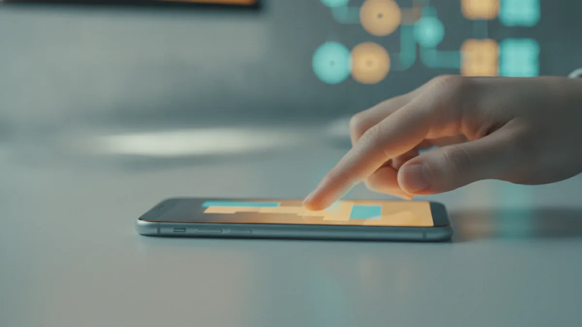 Try fixes in order Hand tapping a phone screen, representing step-by-step fixes for Instagram bio editing