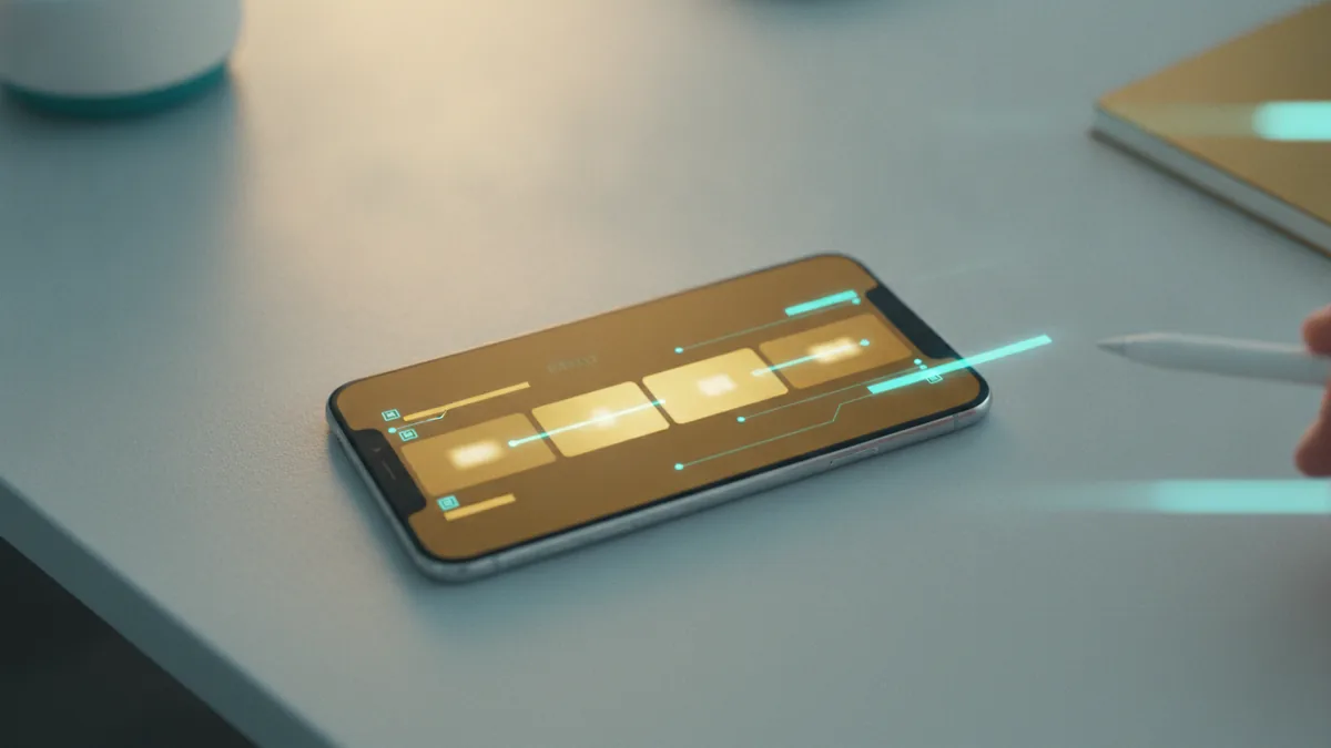 Phone on a desk showing blurred video previews to represent watch history