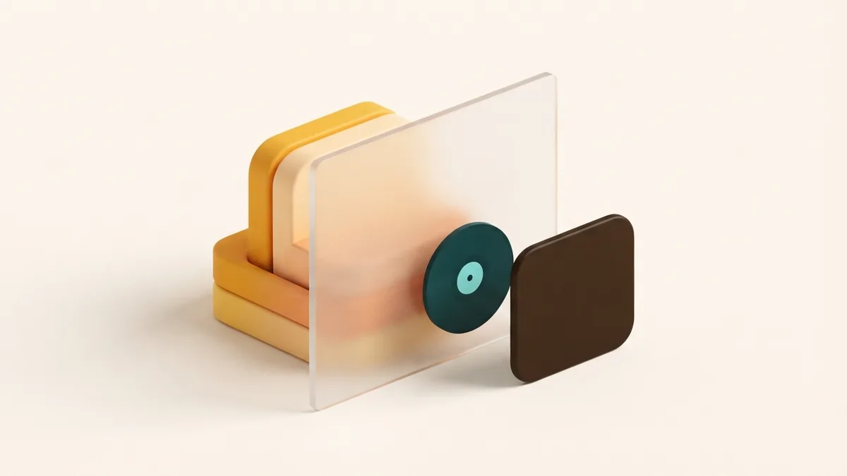 Abstract music disc behind a soft boundary plane showing access and rights limits