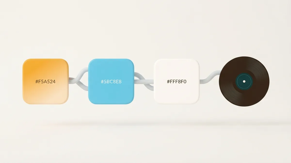Abstract connected tiles leading toward a music disc for sharing songs on Instagram